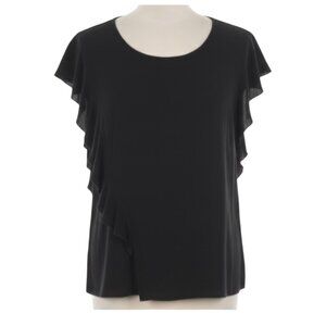 Express Top M Black Ruffle Cap Sleeve Keyhole Back Blouse Modern Minimalist Chic
